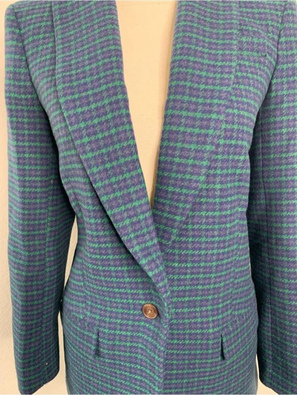 J. Crew Blue & Green Herringbone One Button Blazer